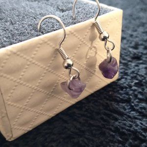 Purple amethyst crystal earrings with silver tone hangers